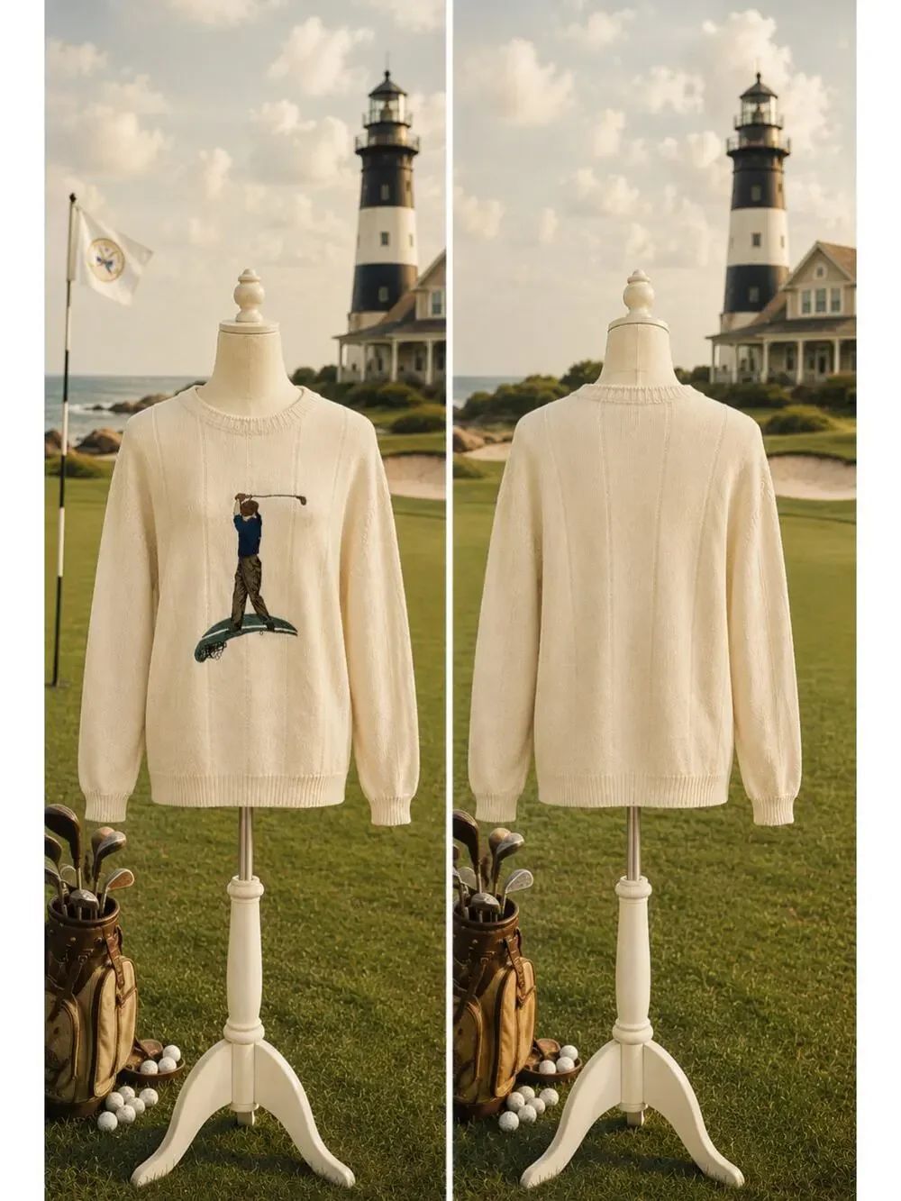 Vintage Golfsmith USA Embroidered Golfer Knit Sweater Mens Large